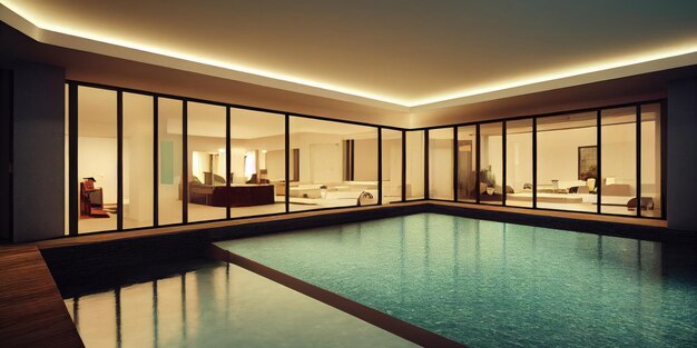 Luxury pool villa spectacular contemporary design digital art real estate home house and property Generative AI illustration