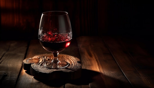 Бесплатное фото Роскошный стол может похвастаться бокалом для виски из бутылки вина, созданным искусственным интеллектом