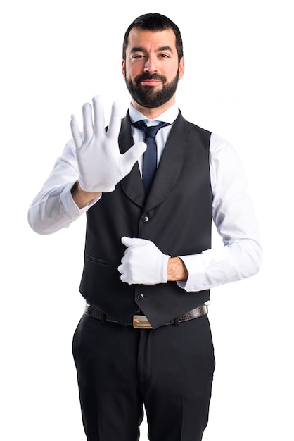 Free photo luxury waiter counting five