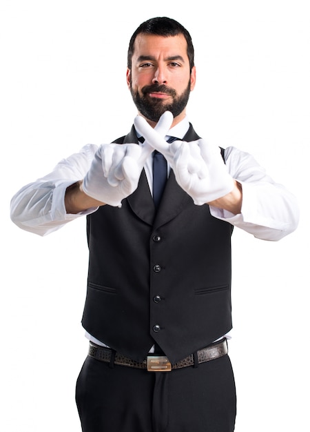 Free photo luxury waiter doing no gesture