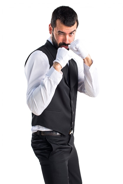 Free photo luxury waiter giving a punch