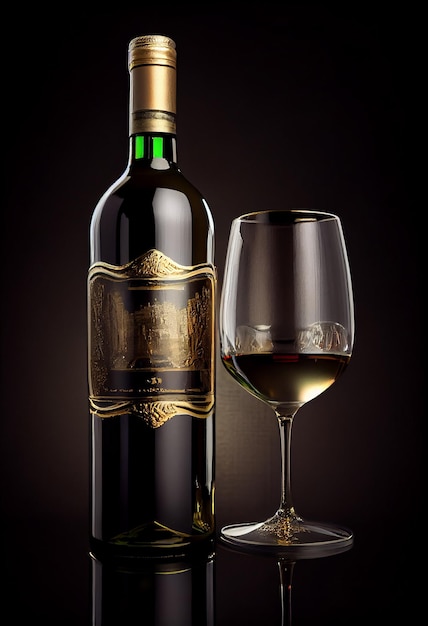 Luxury wine bottle and elegant wineglass duo generative AI