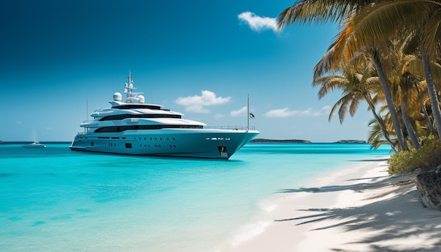 Luxury yacht sails turquoise waters anchored in idyllic paradise generated by AI