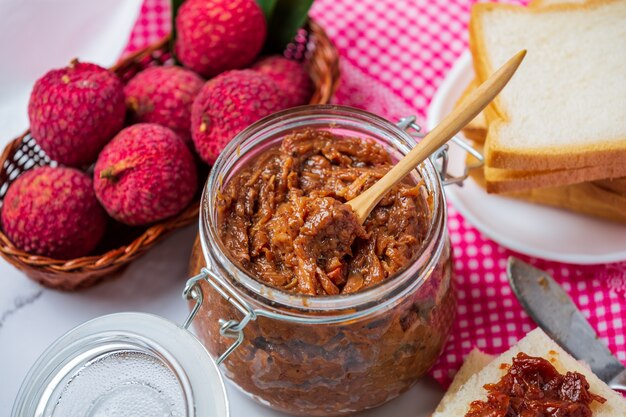 Lychee Fruit Jam Delicious dessert for breakfast, Thai food.