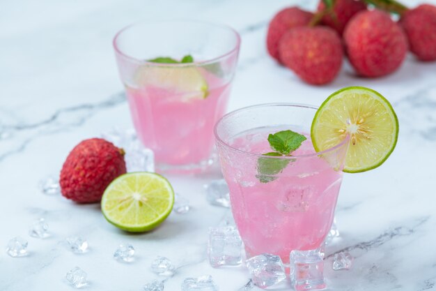 Lychee jelly, seasonal fruit and beautifully decorated Thai dessert concept.