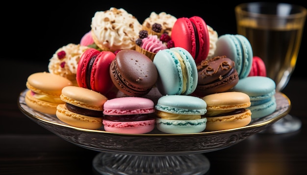 Macaroon dessert gourmet food sweet cookie chocolate snack French culture generated by artificial intellingence