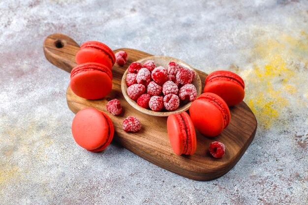 Macaroons with raspberry.