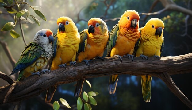 Macaw perching on a branch showcasing vibrant colors in nature generated by artificial intelligence