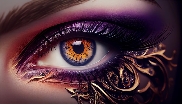 젊은 여성의 아름다운 눈 생성 AI의 매크로 초상화