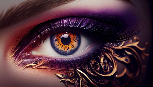 젊은 여성의 아름다운 눈 생성 AI의 매크로 초상화