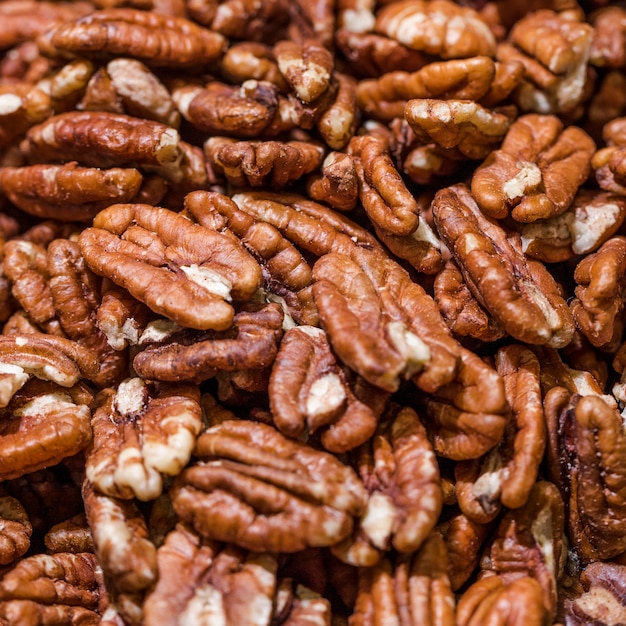 Macro shot of walnuts in store