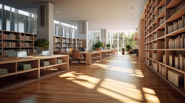 Free photo made of clear concrete the library features lightcolored log bookshelves stepped seating