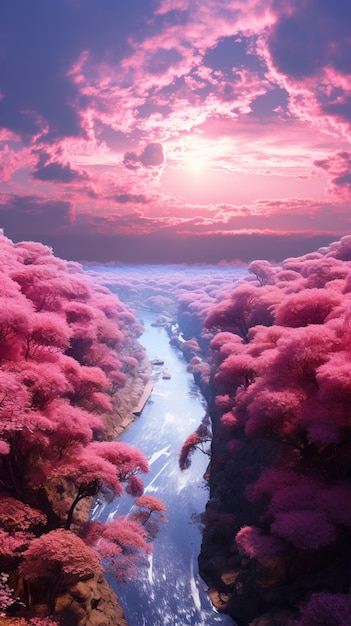 Foto gratuita paesaggio fantasy magenta con la natura