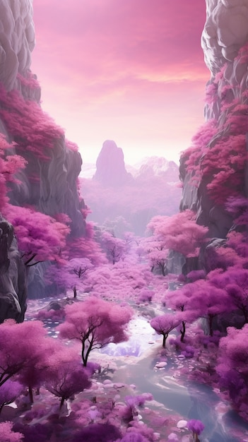 Magenta fantasy landscape with nature