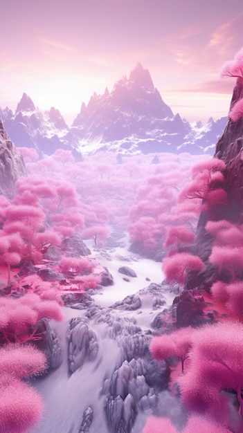 Бесплатное фото Пурпурный фантастический пейзаж с природой