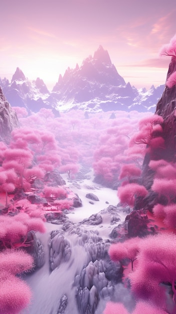 Magenta fantasy landscape with nature