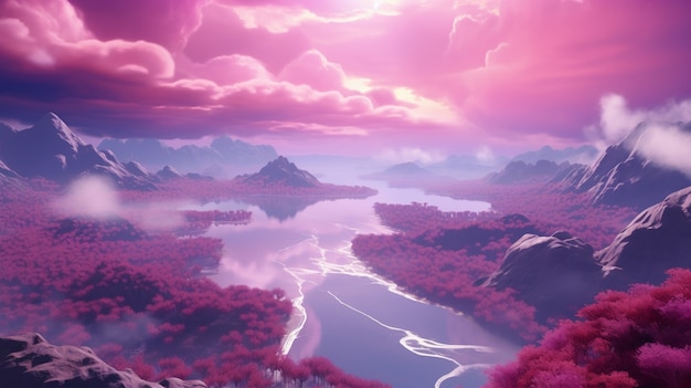 Free photo magenta landscape with fantasy nature