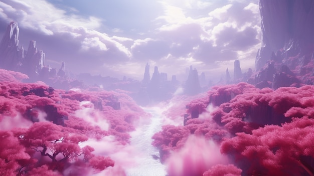 Magenta landscape with fantasy nature