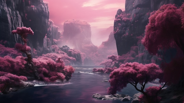 Free photo magenta landscape with fantasy nature