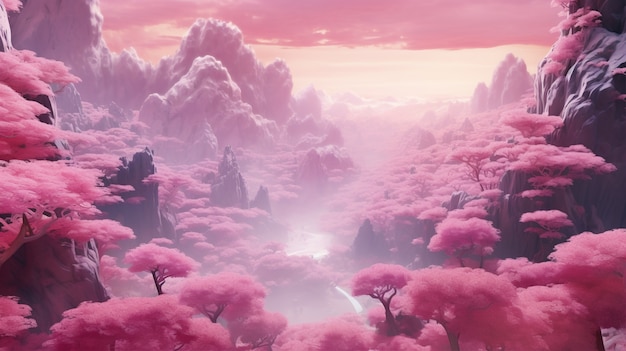 Пурпурный пейзаж с фантастической природой