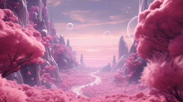 Magenta mystical landscape with nature