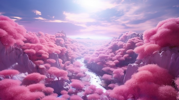 Пурпурный мистический пейзаж с природой