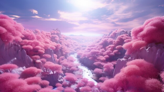 Magenta mystical landscape with nature