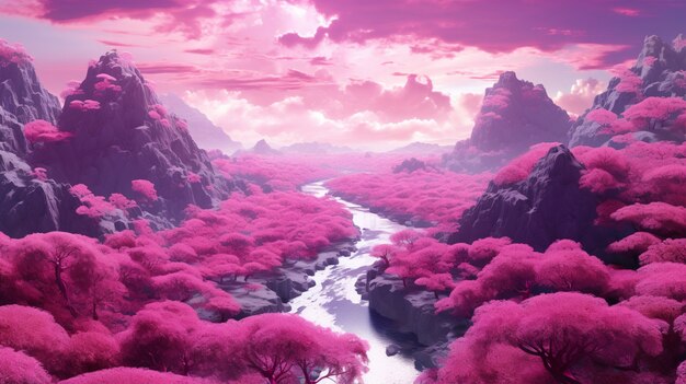 Magenta mystical landscape with nature