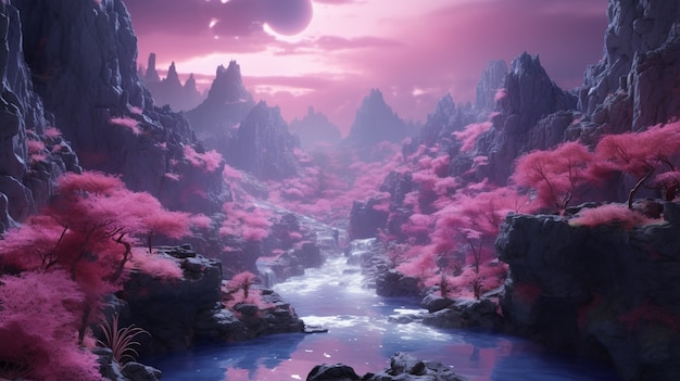 Foto gratuita paesaggio mistico magenta con la natura