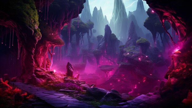 Пурпурный природный фэнтезийный пейзаж