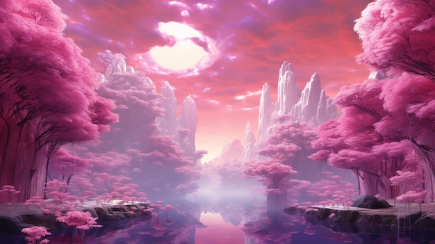 Magenta nature mystical landscape