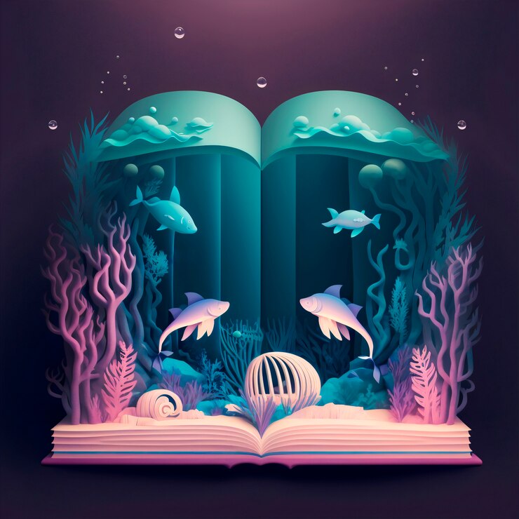 Free Photo magic fairy tale book illustration with seascape and marine fauna