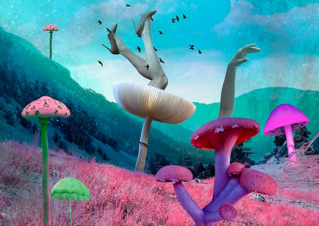 Free photo magic mushrooms collage concept