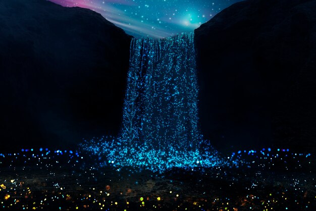 Magical nighttime landscape with sparkly lights