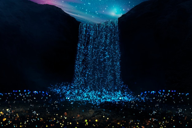 Magical nighttime landscape with sparkly lights