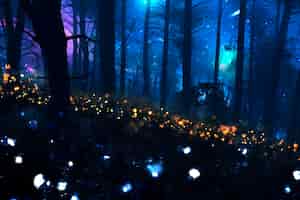 Foto gratuita magico paesaggio notturno con luci scintillanti