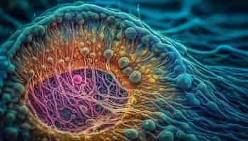 Foto gratuita la cellula tumorale ingrandita rivela la forma della struttura molecolare generata dall'intelligenza artificiale