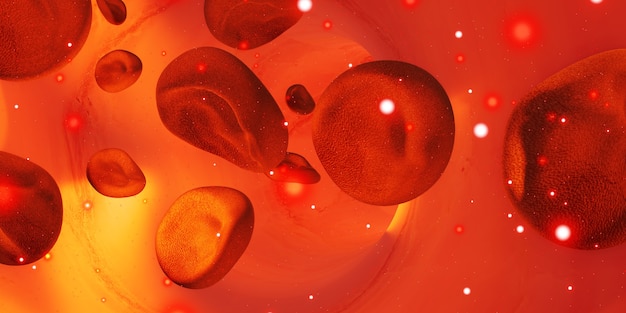 Увеличенное изображение красных кровяных телец. внутренняя сосудистая хирургия. 3d иллюстрация