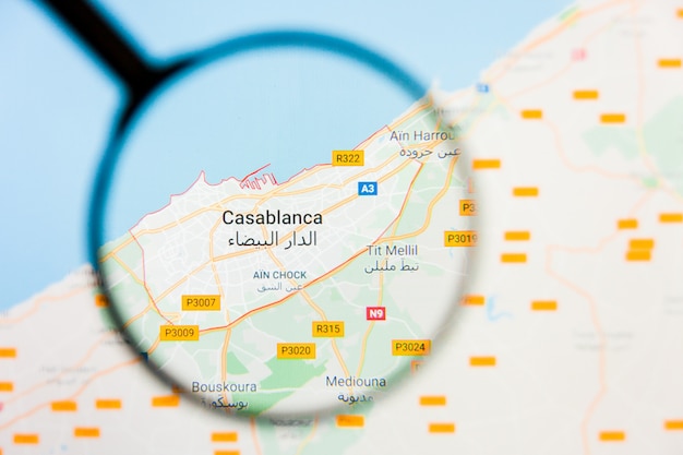 Ain Chock Casablanca Map Premium Photo | Magnifying Glass On Morroco Map