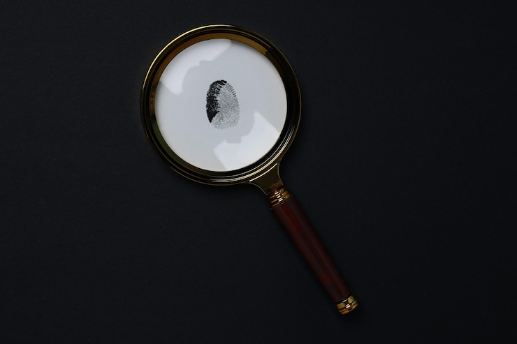 Free Photo magnifying glass with fingerprints on a dark background