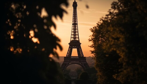 Foto gratuita architettura maestosa retroilluminata dalla silhouette del tramonto generata dall'intelligenza artificiale