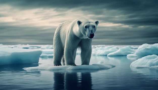 Free photo majestic arctic mammal standing on frozen ice floe generated by ai