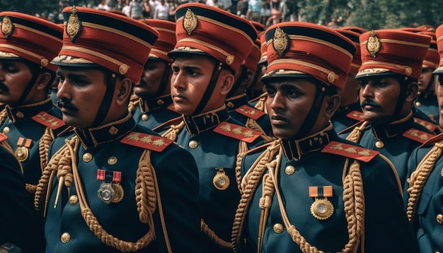 Maestoso esercito in marcia nella tradizionale parata del festival generata dall'intelligenza artificiale