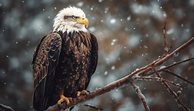 Free photo majestic bald eagle perching on snowy branch generative ai