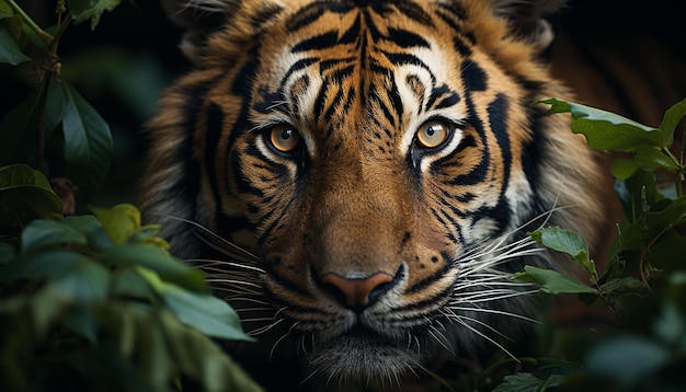 Majestic Bengal tiger fierce and beautiful in nature tranquility generated by artificial intelligence