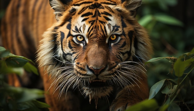 Foto gratuita la maestosa tigre del bengala fissa la bellezza nella natura selvaggia generata dall'intelligenza artificiale