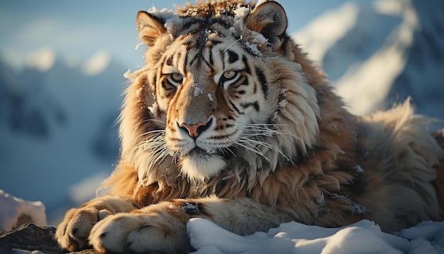 Free photo majestic bengal tiger staring fierce and beautiful in the snow generated by artificial intelligence