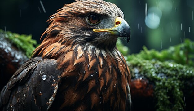 Majestic bird of prey perching on branch captivating nature beauty generated by artificial intelligence