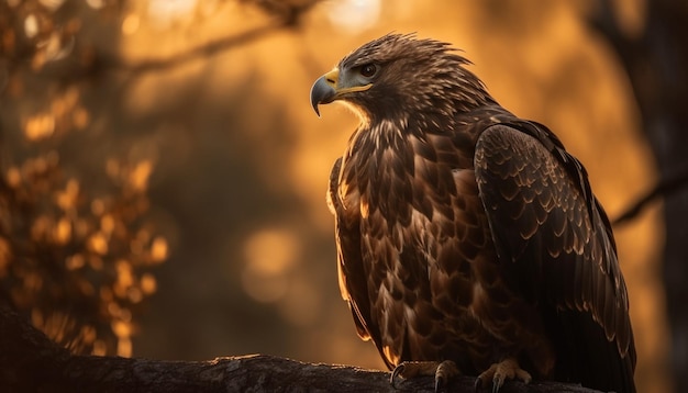 Free photo majestic bird of prey perching on branch generated by ai