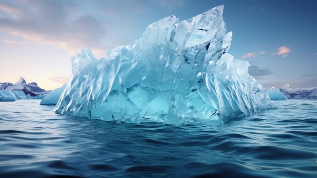 A majestic blue iceberg floating in the sea water